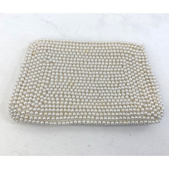 Vintage 1960s Emson White Glass Beaded Small Clutch Zip Hand Made Formal Wedding - Picture 4 of 7